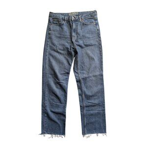 Topshop Moto High-Rise Straight-Leg Cropped Raw Hem Jeans | Light Wash | Size30